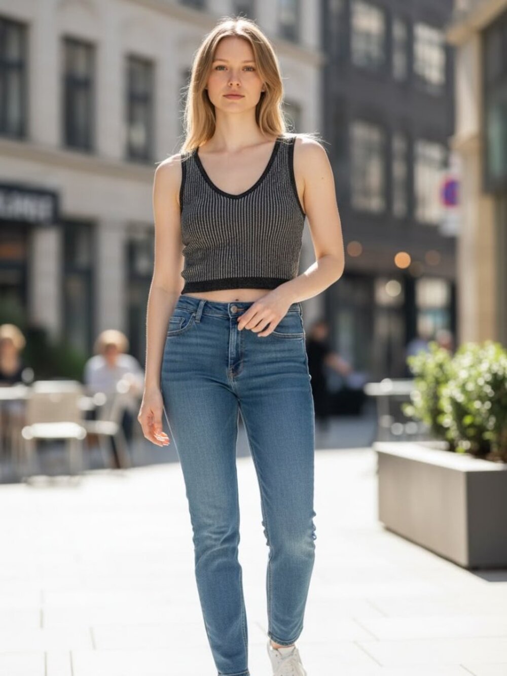 DKNY JEANS Women's Metallic Ribbed Crop Tank Top Size M